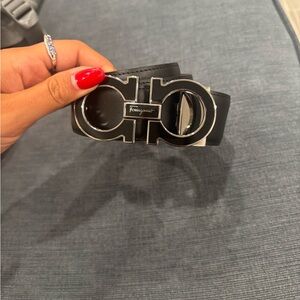 Salvatore Ferragamo Black Belt with Silver Buckle